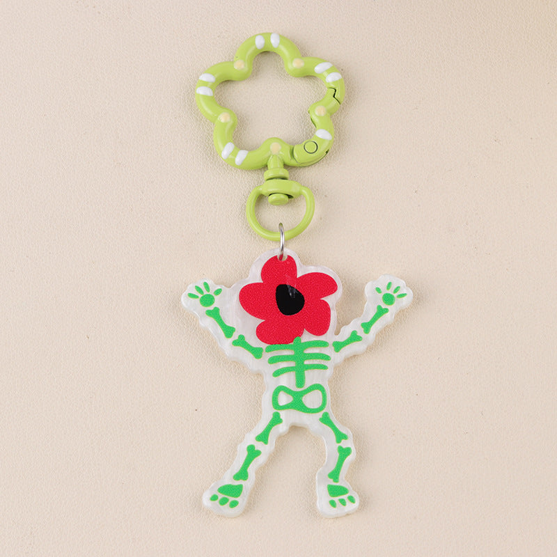 Floral Skeleton and Ghost Halloween Keychain - C1