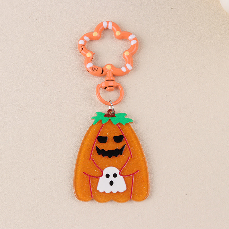 Floral Skeleton and Ghost Halloween Keychain - C2