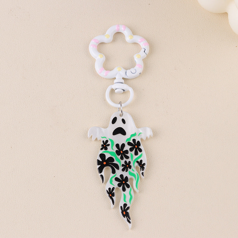 Floral Skeleton and Ghost Halloween Keychain - C3