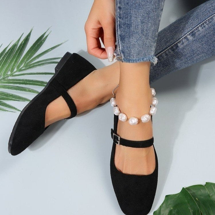 Square Toe Faux Suede Mary Jane Flats