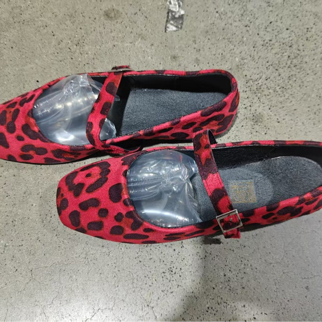Square Toe Faux Suede Mary Jane Flats