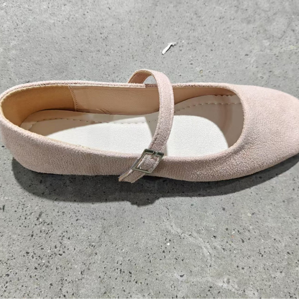 Square Toe Faux Suede Mary Jane Flats