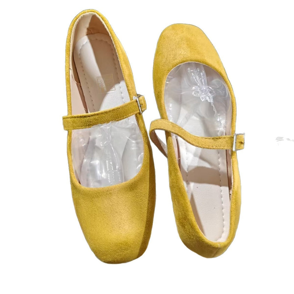 Square Toe Faux Suede Mary Jane Flats
