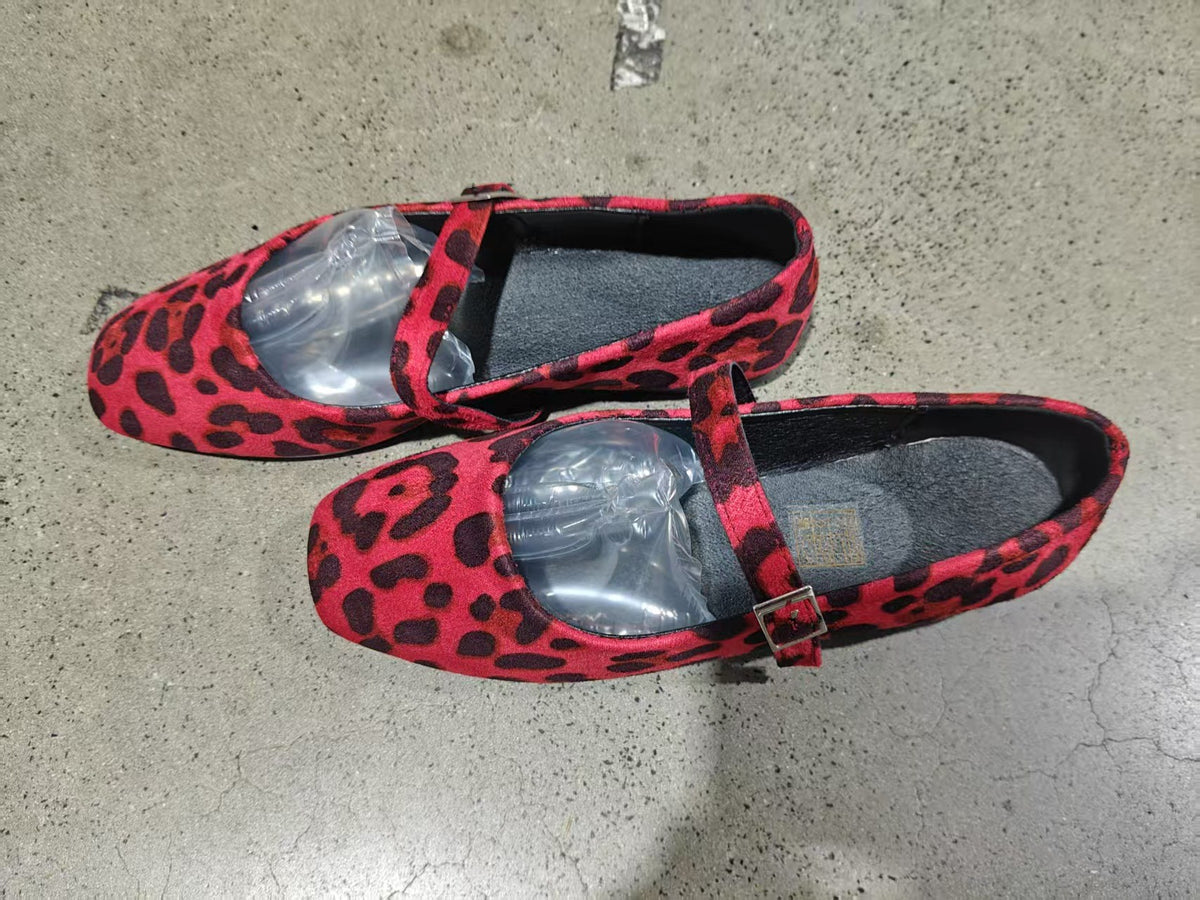 Square Toe Faux Suede Mary Jane Flats