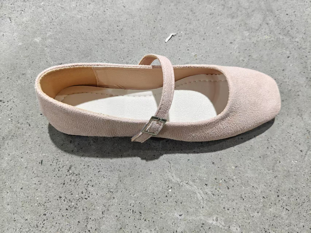 Square Toe Faux Suede Mary Jane Flats