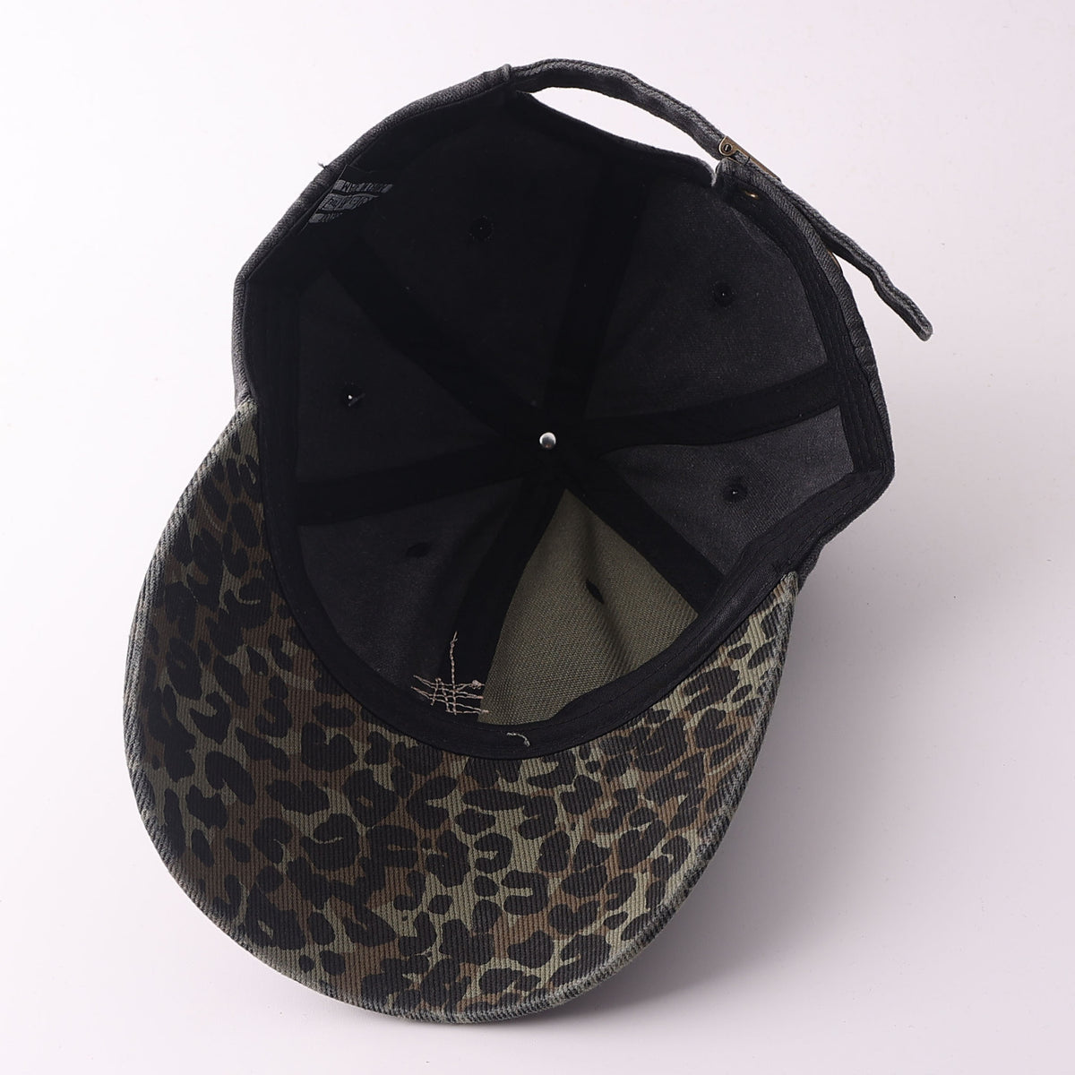 Leopard Panel Washed Ponytail Baseball Cap - Black - 3
