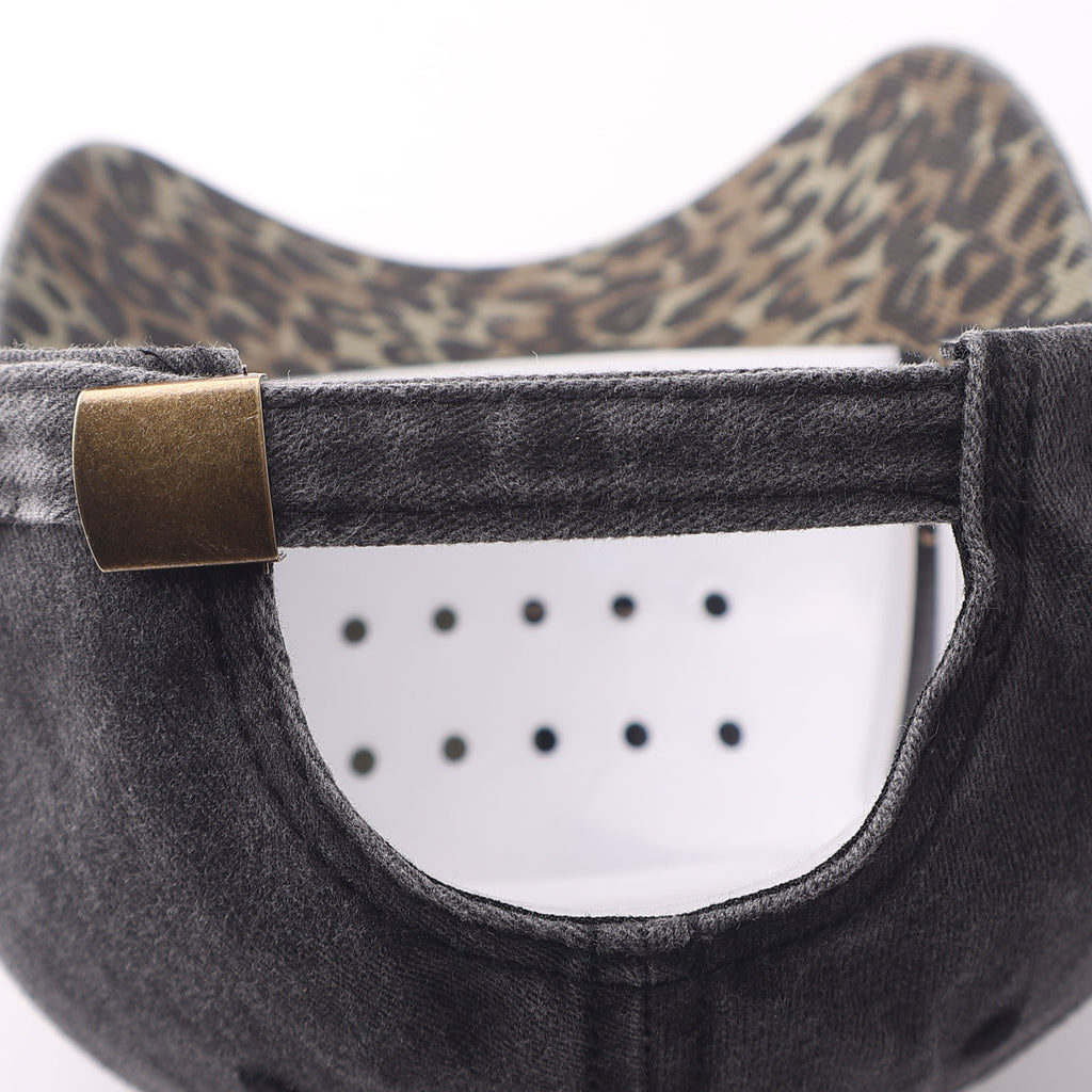 Leopard Panel Washed Ponytail Baseball Cap - Black - 5