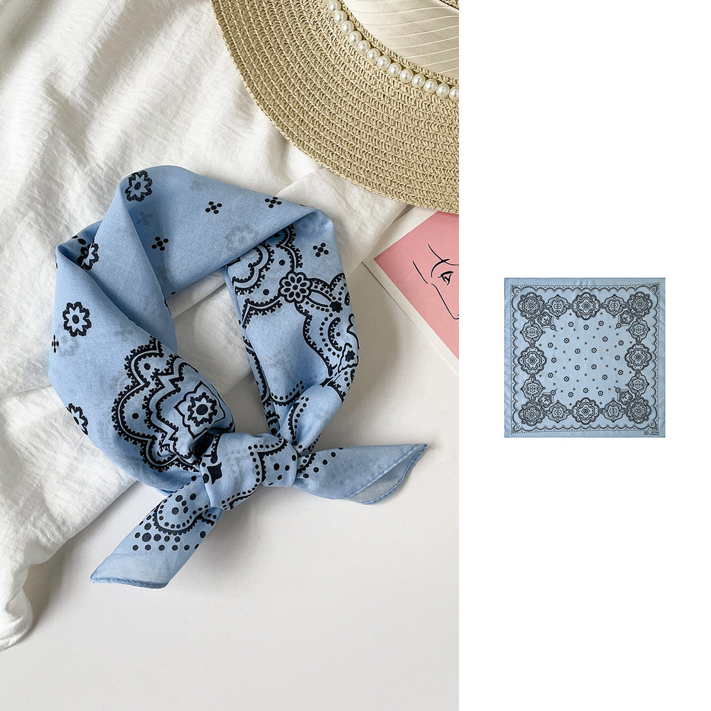 Medallion Print Square Bandana Scarf - Blue - 1