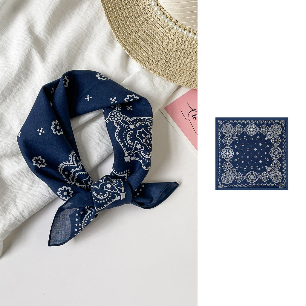 Medallion Print Square Bandana Scarf - NavyBlue - 1
