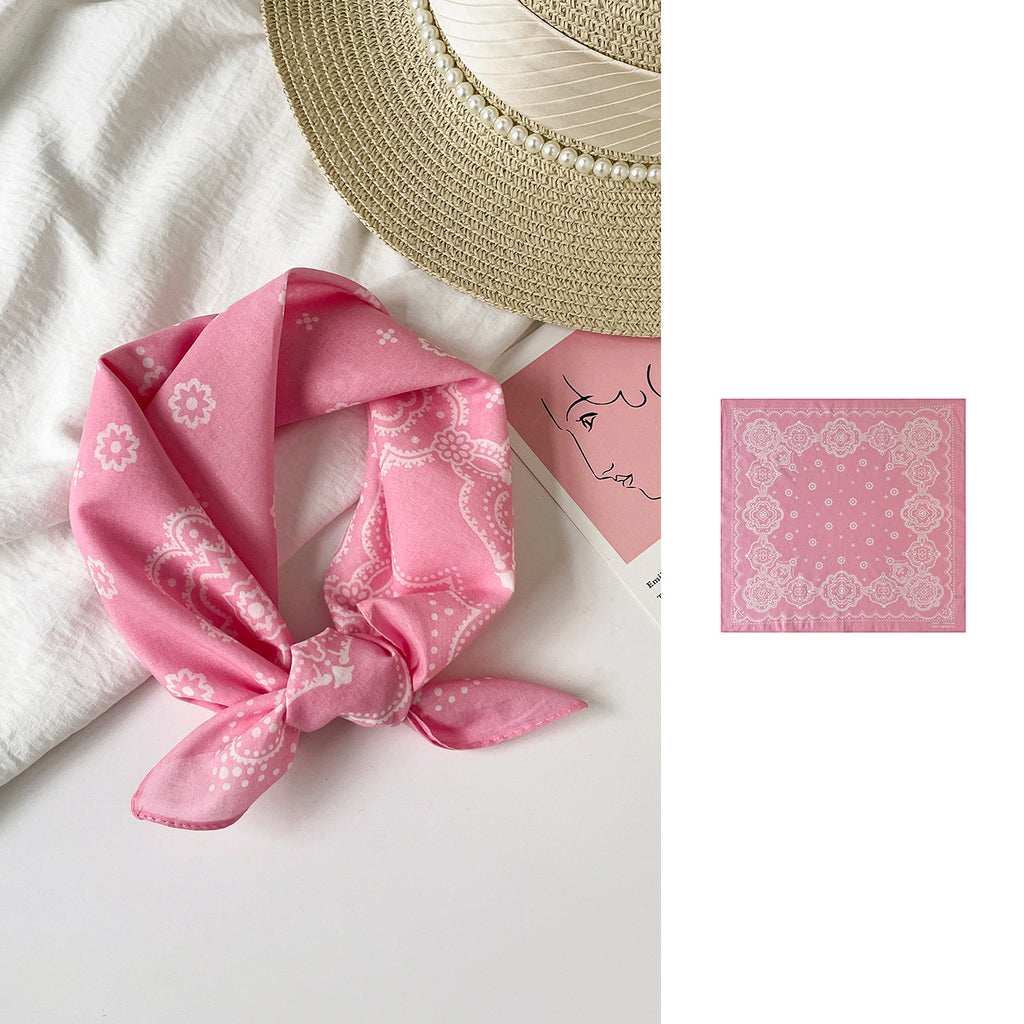Medallion Print Square Bandana Scarf - Pink - 1