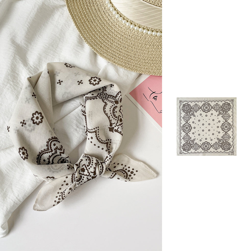 Medallion Print Square Bandana Scarf - White - 1
