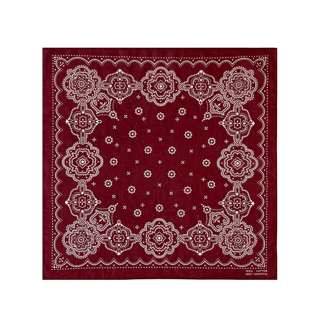 Medallion Print Square Bandana Scarf - WineRed