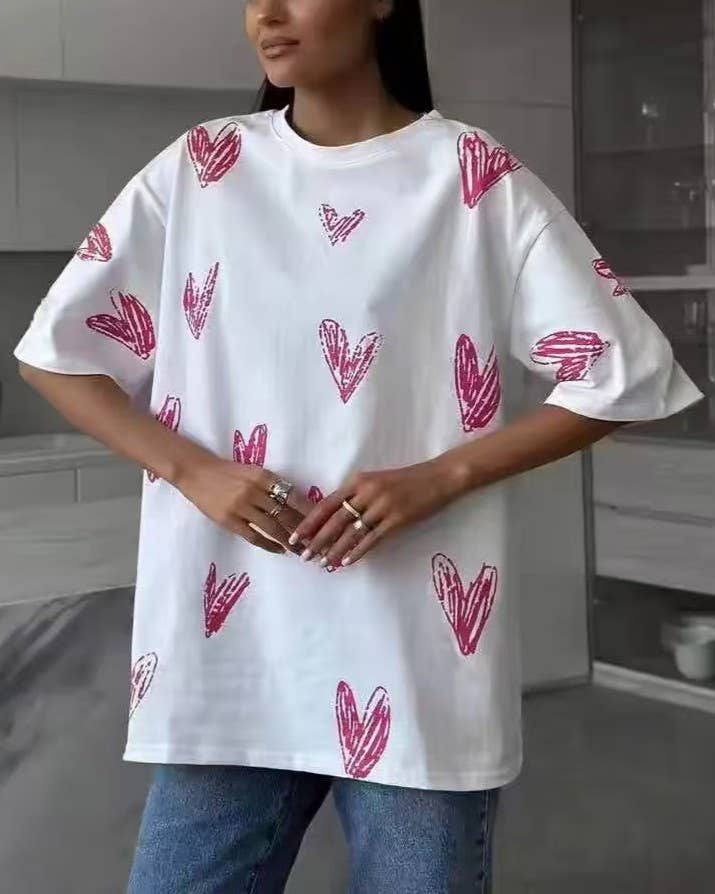 Scribble Heart Print Oversized T-Shirt