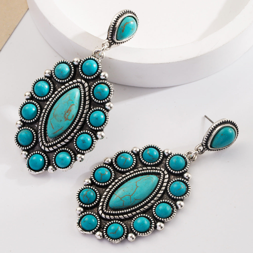 Boho Oval Cluster Stone Drop Earrings - Green