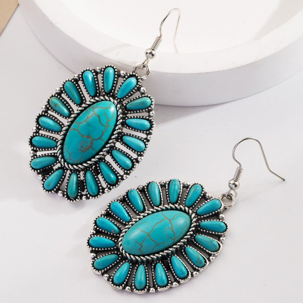 Boho Oval Cluster Stone Drop Earrings - Oval