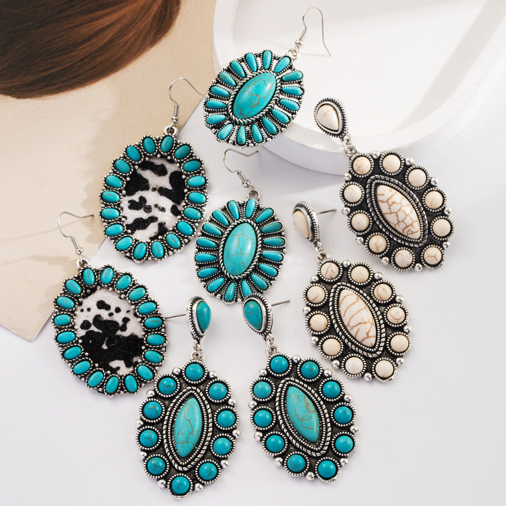 Boho Oval Cluster Stone Drop Earrings - view 1
