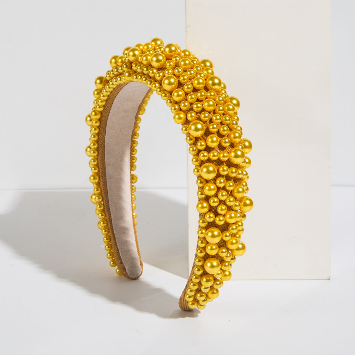 Beaded Faux Pearl Wide Padded Headband - C10