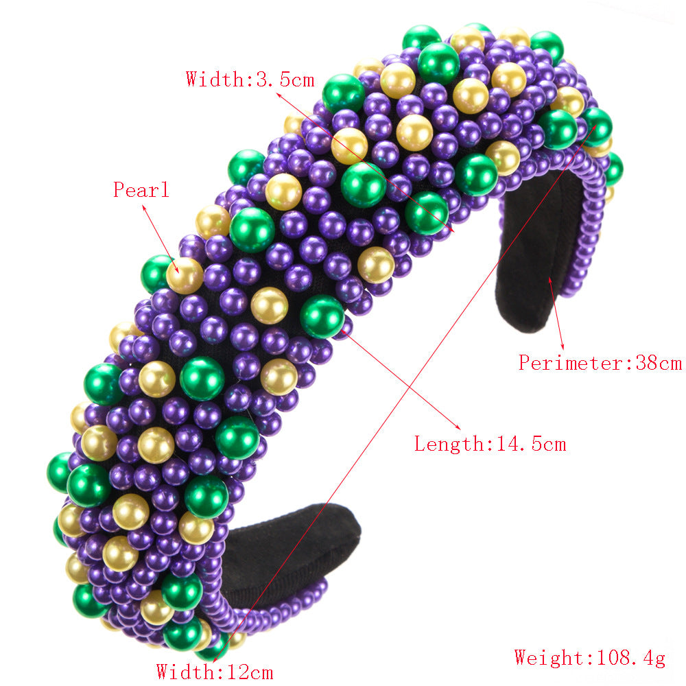 Beaded Faux Pearl Wide Padded Headband