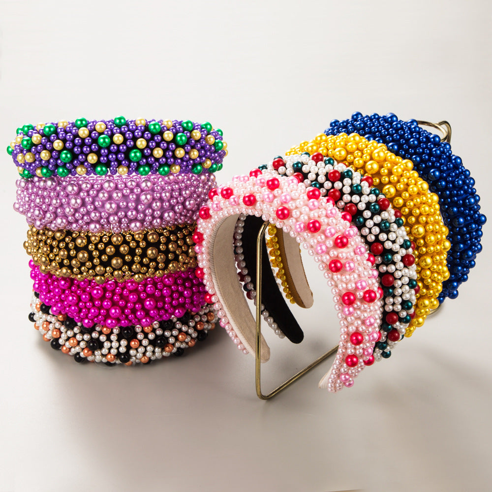 Beaded Faux Pearl Wide Padded Headband - view 1