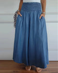 Smocked High Waist Wide Leg Palazzo Pants - Blue