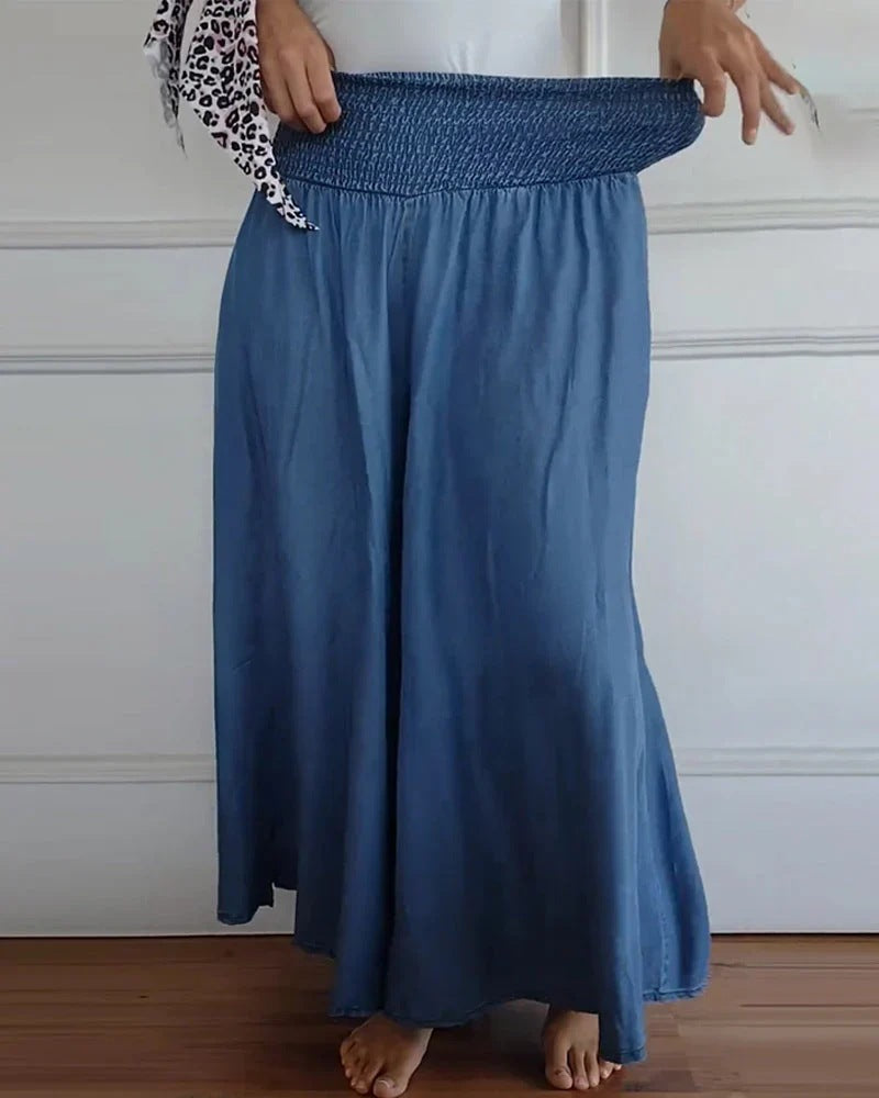 Smocked High Waist Wide Leg Palazzo Pants