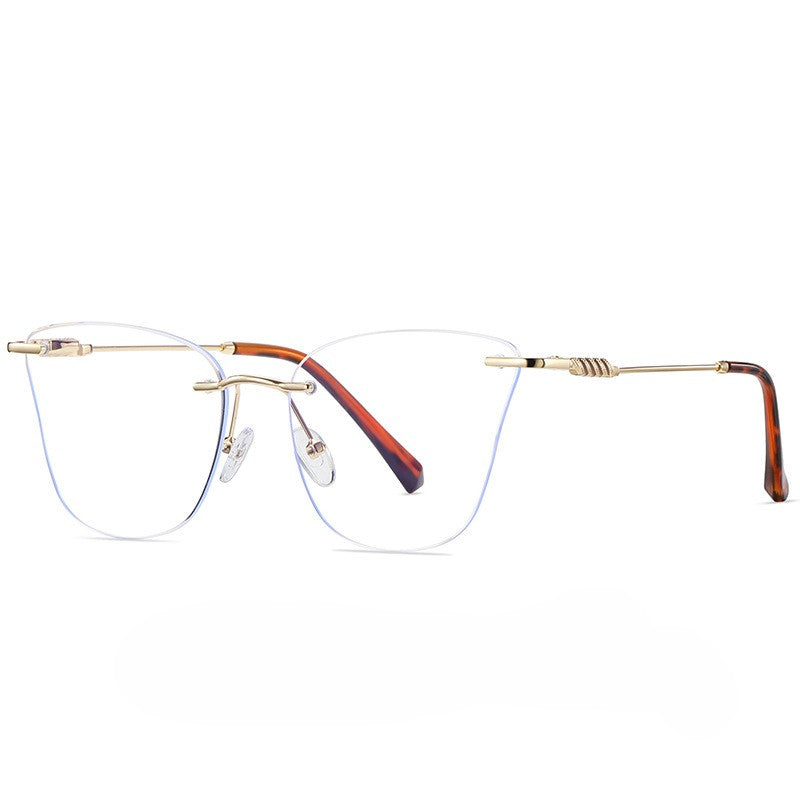 Rimless Cat Eye Blue Light Glasses - Brown