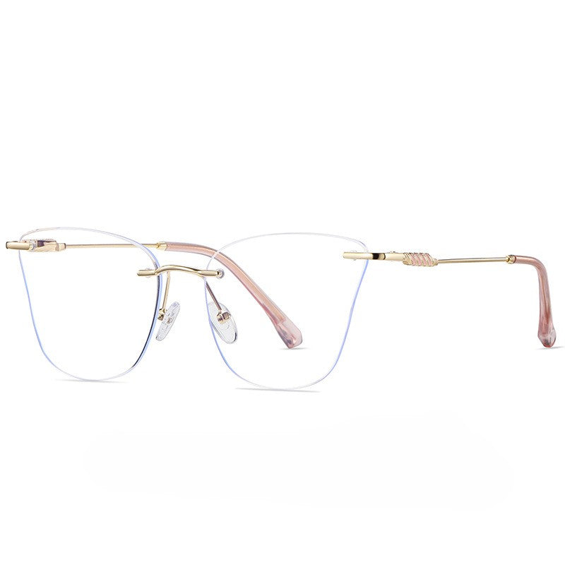 Rimless Cat Eye Blue Light Glasses - Pink