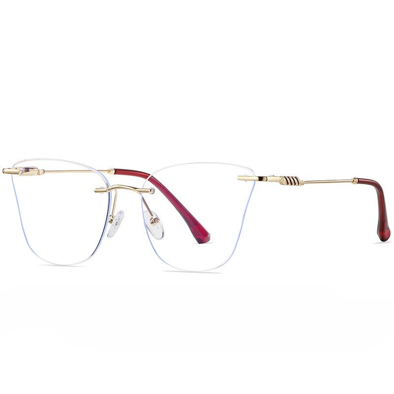 Rimless Cat Eye Blue Light Glasses - Red