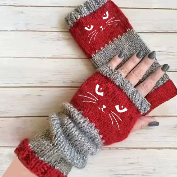 Embroidered Colour Block Fingerless Gloves - Cat_04