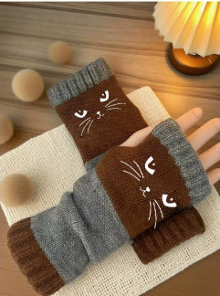 Embroidered Colour Block Fingerless Gloves - Cat_08