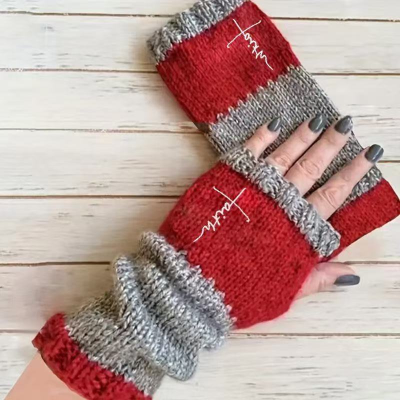 Embroidered Colour Block Fingerless Gloves - Cross_02