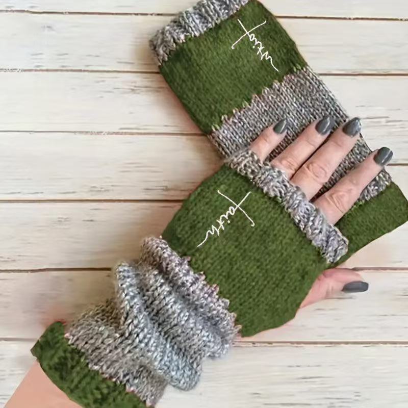 Embroidered Colour Block Fingerless Gloves - Cross_03
