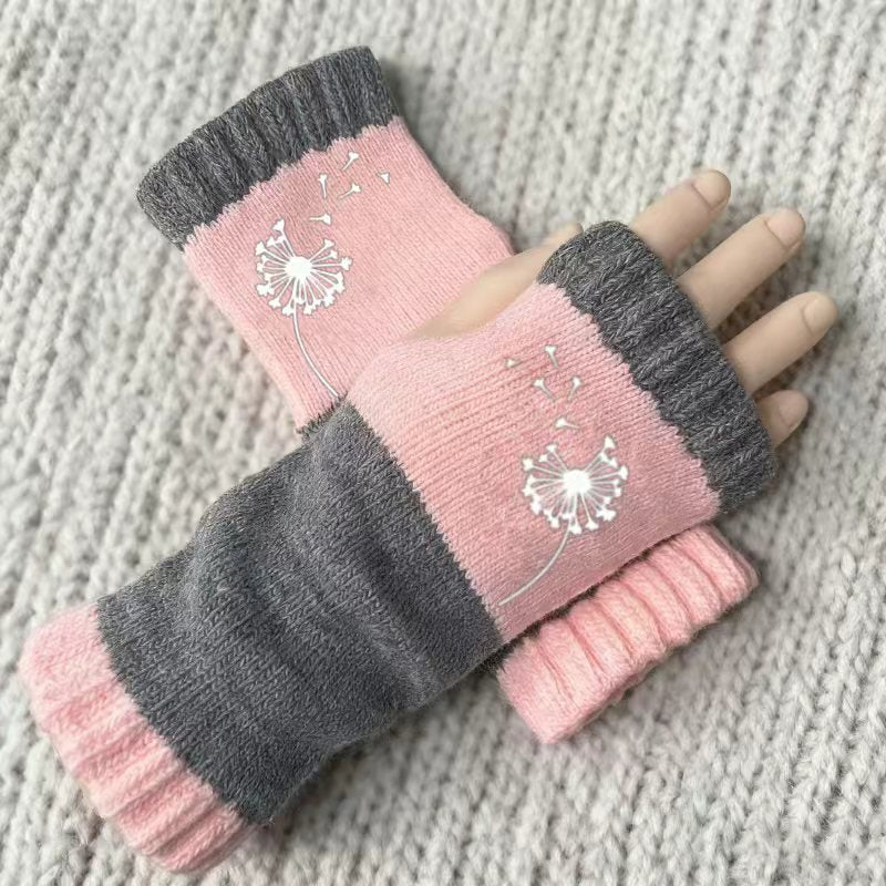 Embroidered Colour Block Fingerless Gloves - Dandelion_01
