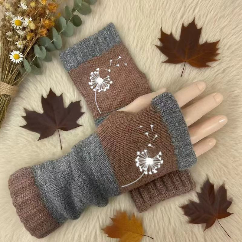 Embroidered Colour Block Fingerless Gloves - Dandelion_04