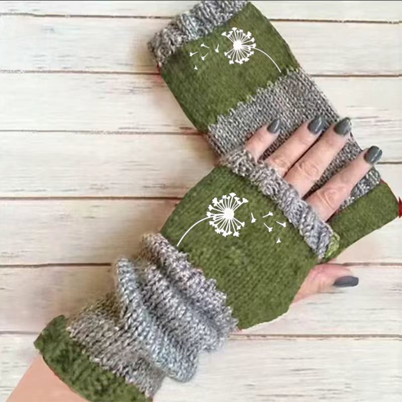 Embroidered Colour Block Fingerless Gloves - Dandelion_05