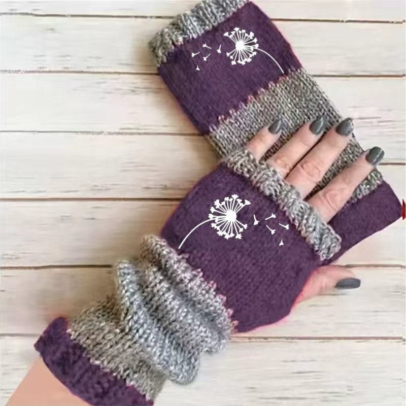 Embroidered Colour Block Fingerless Gloves - Dandelion_06