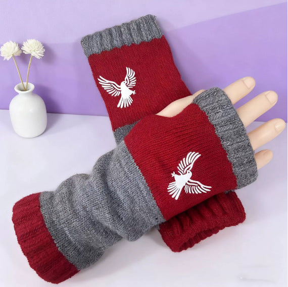Embroidered Colour Block Fingerless Gloves - Eagle_01