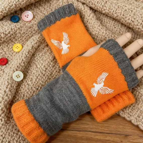 Embroidered Colour Block Fingerless Gloves - Eagle_02