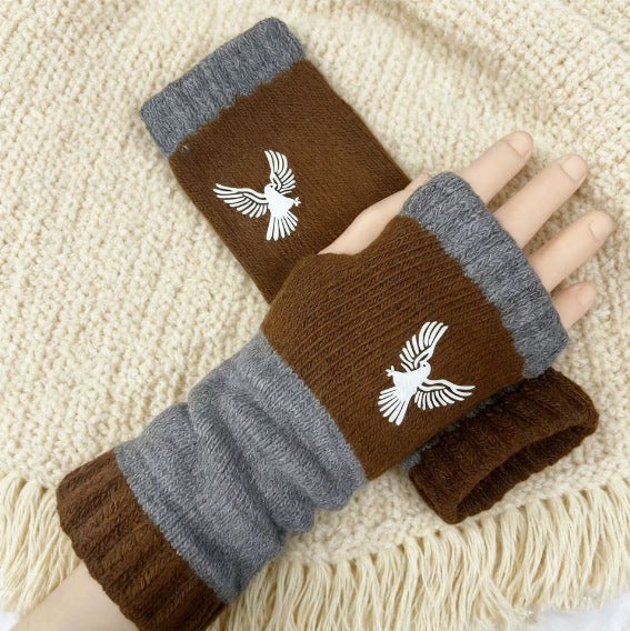 Embroidered Colour Block Fingerless Gloves - Eagle_03