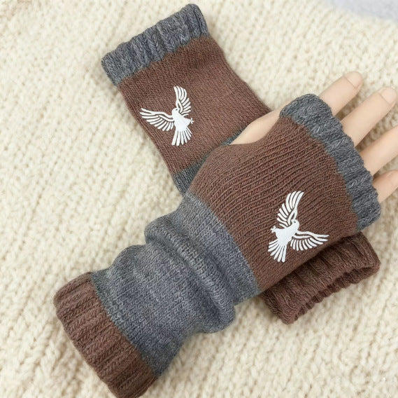 Embroidered Colour Block Fingerless Gloves - Eagle_05