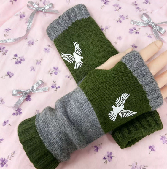 Embroidered Colour Block Fingerless Gloves - Eagle_06
