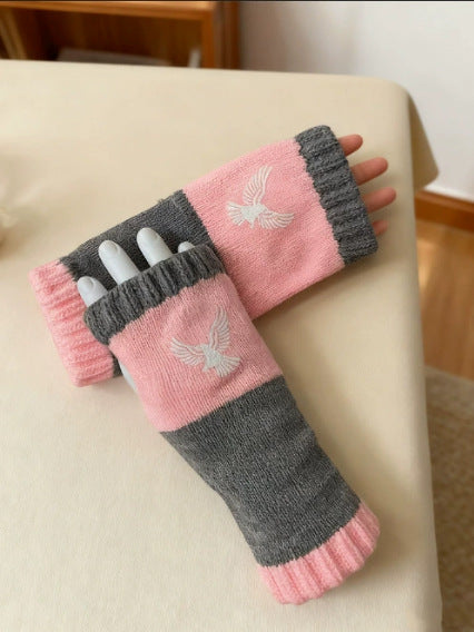 Embroidered Colour Block Fingerless Gloves - Eagle_07