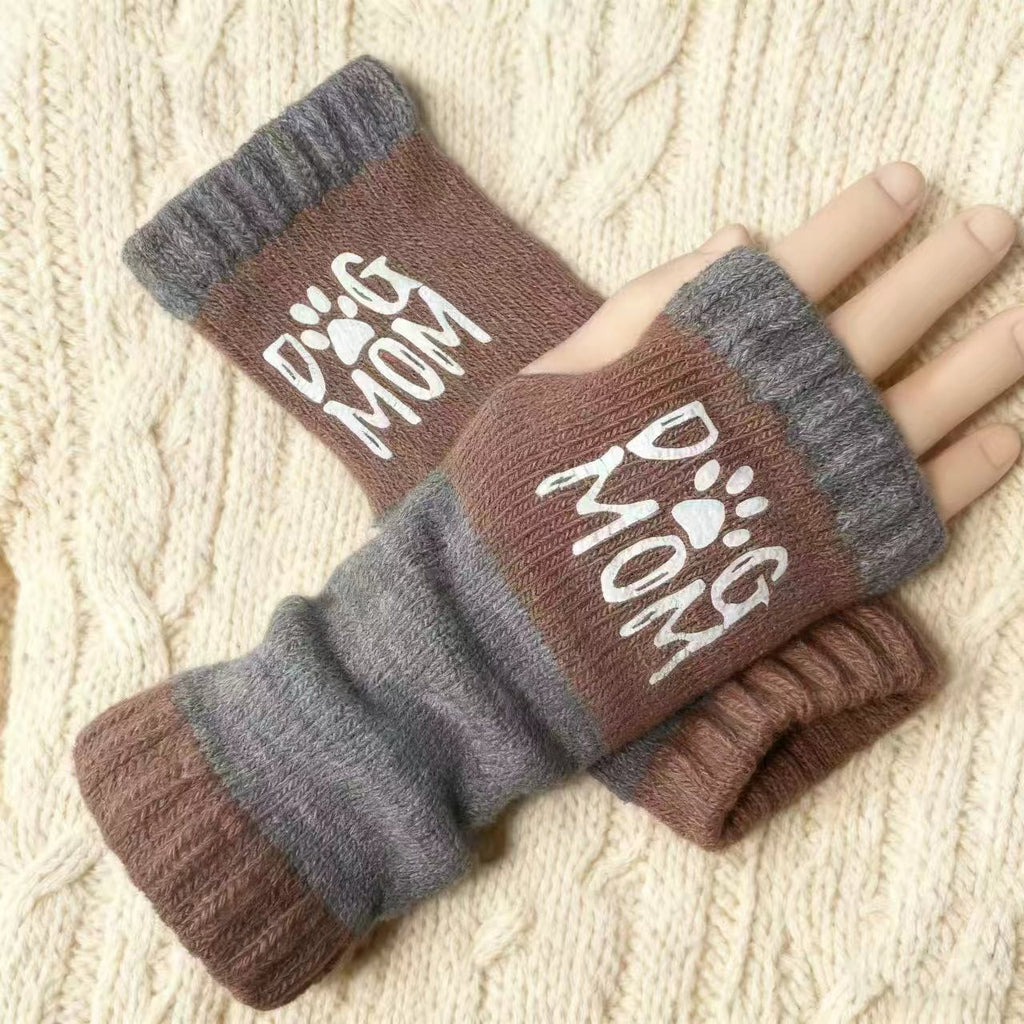 Embroidered Colour Block Fingerless Gloves - Letter_02