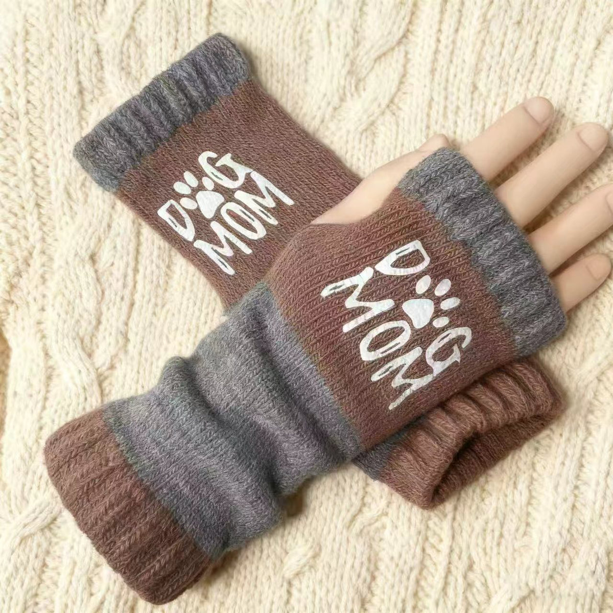 Embroidered Colour Block Fingerless Gloves - Letter_02