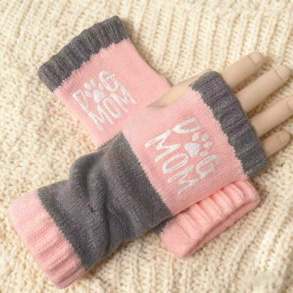 Embroidered Colour Block Fingerless Gloves - Letter_03