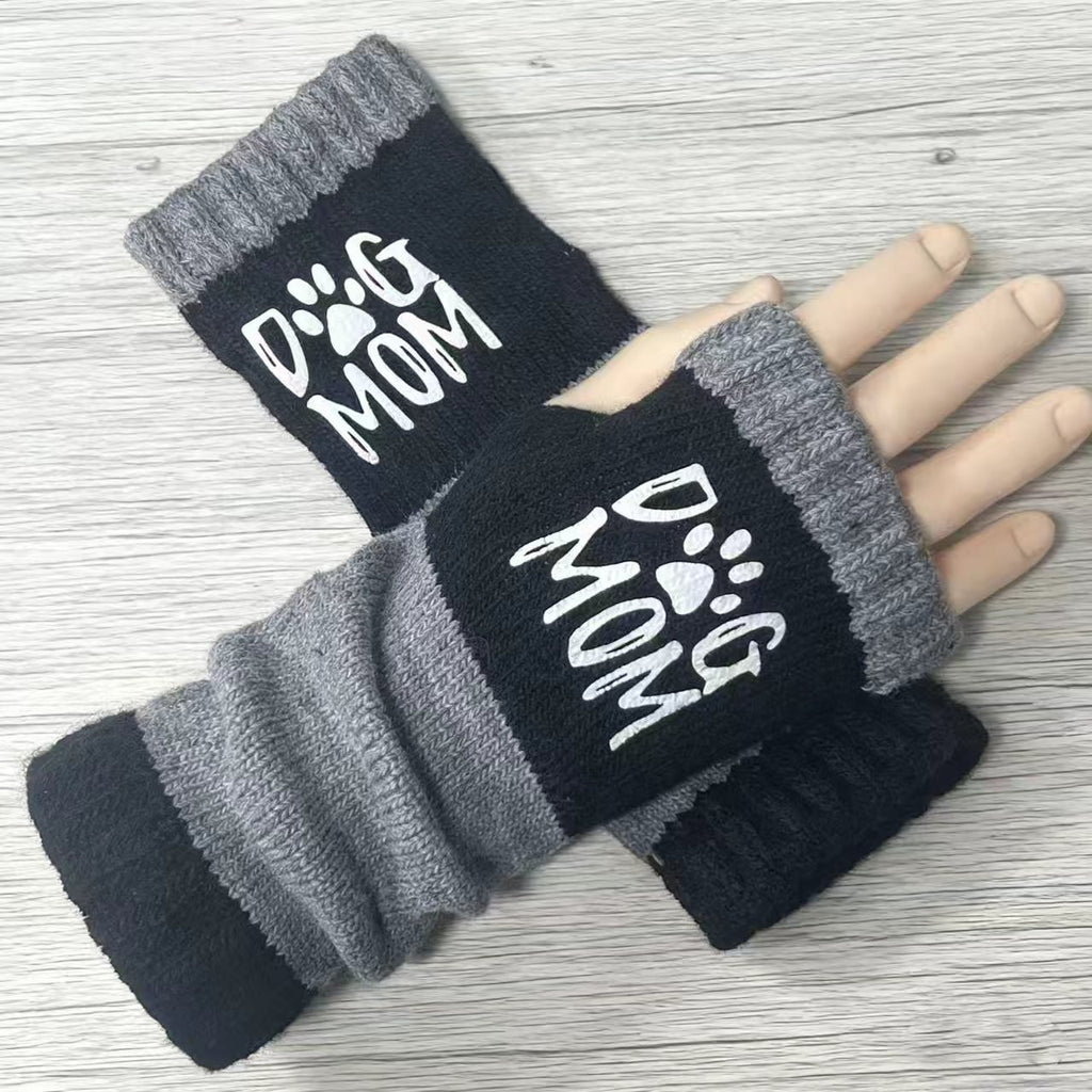 Embroidered Colour Block Fingerless Gloves - Letter_04