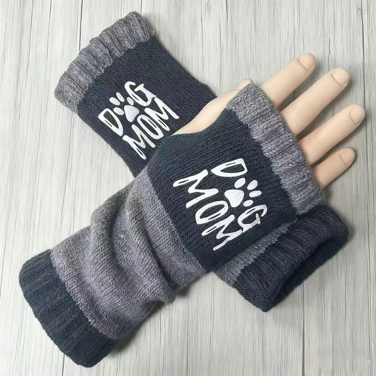 Embroidered Colour Block Fingerless Gloves - Letter_05