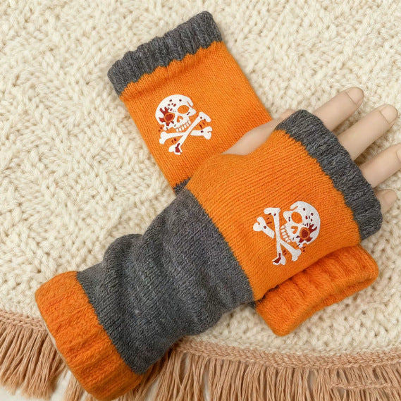 Embroidered Colour Block Fingerless Gloves - Skeleton_03