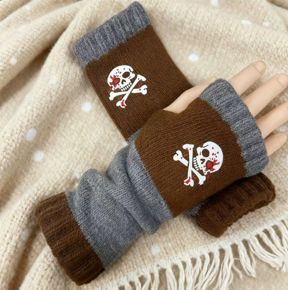 Embroidered Colour Block Fingerless Gloves - Skeleton_05