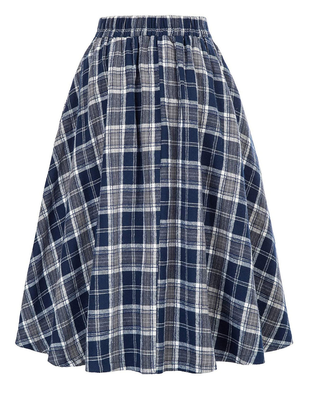 Vintage Plaid Buttoned High Waist Midi Skirt - Blue